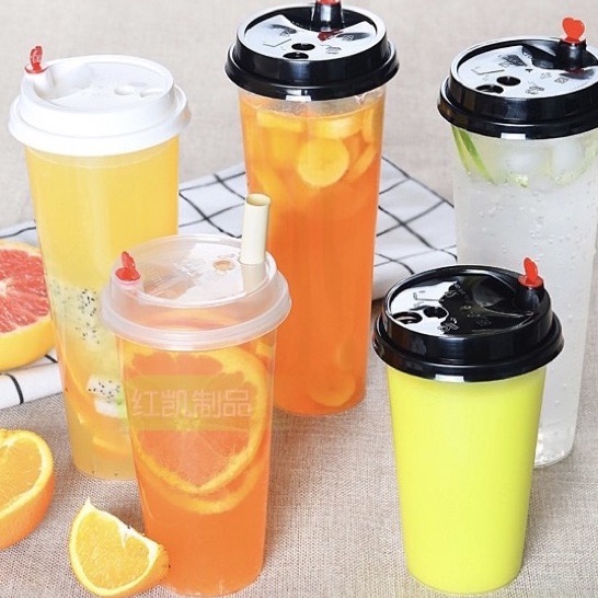 Bakery D'VER ❤️50 ใบ(แก้ว+ฝา) แก้วพลาสติกแข็ง PP ทรง Slim 22oz. /700ml. พร้อมฝาจุกปิดหัวใจ Mini heart แก้วกาแฟ สมูธตี้
