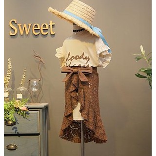 250 : เสื้อผ้าเด็ก พร้อมส่ง เดรส เซ็ต 2 ชิ้น เสื้อตัวยาว + กระโปรงผ้าลูกไม้  (แฟชั่นเกาหลี สำหรับเด็กเล็ก เด็กโต)