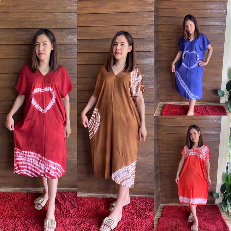 ชุดมัดย้อมชุดเดรสมัดย้อมคอวีใส่สบายไม่ร้อน