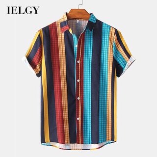 Ielgy เสื้อเชิ้ต พิมพ์ลายทาง ทรงหลวม สําหรับผู้ชาย