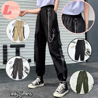 Lady_jeans #7668(ใส่โค้ด LADYJ8 ลดทันที 15%)กางเกงขายาวแนวสตรีทแม๊คข้าง+ฟรีโซ่คล้องยาว กางเกงแฟชั่น กางเกงขาจั๊ม