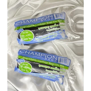 (2 ม้วน) ถุงขยะ แชมเปี้ยน Champion Bags ม้วนสีดำ เหนียว มาพร้อมเชือกมัดปากถุง คละไซส์ได้
