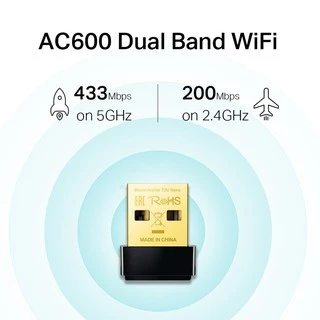 ยูเอสบีไวไฟ TP-LINK (Archer T2U Nano) AC600 Dual Band Wireless USB Adapter 5GHz, 2.4GHz