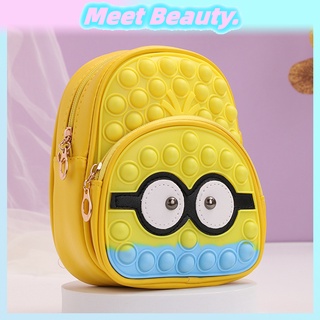 กระเป๋าเป้สะพายหลัง กระเป๋านักเรียน แบบสองชั้น พิมพ์ลายมินเนี่ยน Despicable Me พร้อมสายคล้องไหล่ ปรับระดับได้ สําหรับเด็กวัยรุ่น