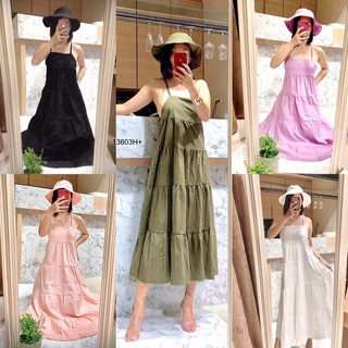 **แชทถามก่อนโอนนะคะ**TW13603   Dress เดรสสายเดี่ยวสานหลัง ผ้าลินินสีพื้น  + หมวกบัคเก็ตเข้าชุด งานสวย