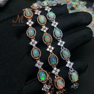 Meena Gems ข้อมือพลอยแท้โอปอรุ้งสวย ตัวเรือนเงินแท้ชุบพิงค์โกวล จัดส่งฟรีพร้อมกล่อง