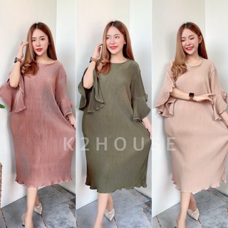 ชุดพลีท 20 สี Pleat Dress แฟชั่นอัดพลีทb83 แต่งระบายแขน ชุดสุภาพ ชุดใส่ทำงาน เดรสสาวอวบเดรสยืด Freesizeคลุมท้องได้