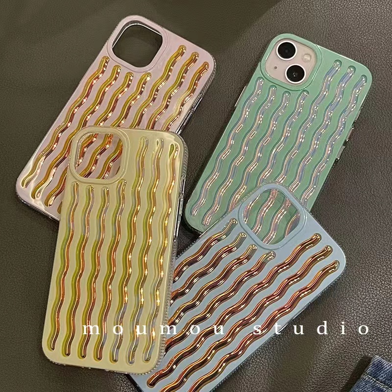 เคสโทรศัพท์มือถือ ชุบไฟฟ้า ลายคลื่น คุณภาพสูง สําหรับ iPhone14 13 12 11 Pro Max X XS Max XR 7 8 Plus SE 2020