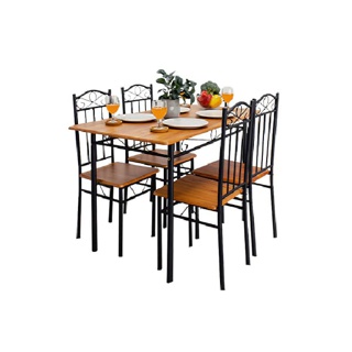 [เหลือ1519 HOME2821 แถมถุงดำ] HomeHuk ชุดโต๊ะกินข้าว พร้อมเก้าอี้ 4 ที่นั่ง (ประกอบง่าย) โต๊ะกินข้าว เก้าอี้ไม้ โต๊ะมินิมอล ชุดโต๊ะเก้าอี้ โต๊ะอาหาร โต๊ะกินข้าว4ที่นั่ง เก้าอี้กินข้าว ชุดโต๊ะอาหาร โต๊ะกินข้าวไม้ Steel MDF Dining Table Set with 4 Chairs
