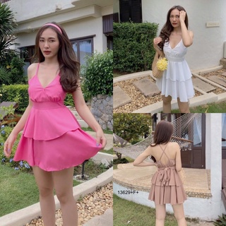 Dress เดรสสายเดี่ยวระบาย 2 ชั้นสายผูกหลัง  เว้าหลัง ผ้าไหมอิตาลี่สวยเซ็กซี่  AP13629