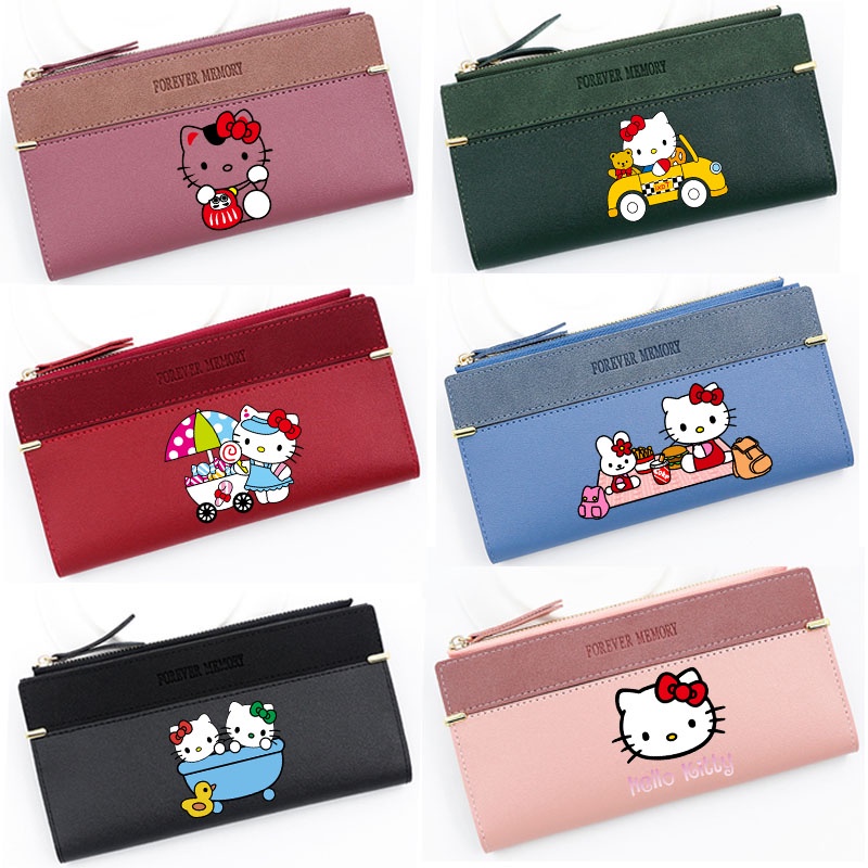 กระเป๋าสตางค์ ใบยาว ลาย Hello Kitty น่ารัก ใส่บัตรได้ สําหรับผู้ชาย และผู้หญิง