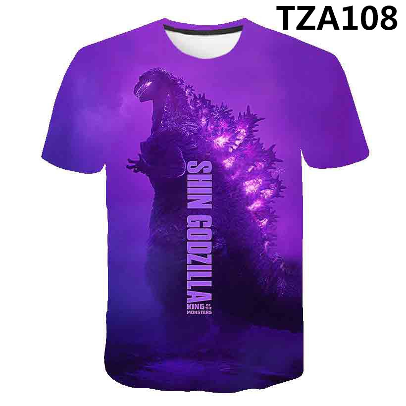Godzilla 3d พิมพ์เสื้อยืดแขนสั้นสําหรับชายขนาดใหญ่ฤดูร้อนหลวมเสื้อแขนสั้นเสื้อผ้าเด็ก