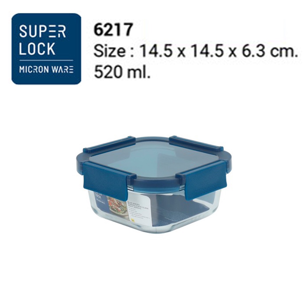 Super Lock Glass กล่องแก้วถนอมอาหาร ล็อก 2 ชั้น รุ่น 6210 - 6213 มี 2 สี สีฟ้า และสีเทา มีให้เลือก 4 ขนาด