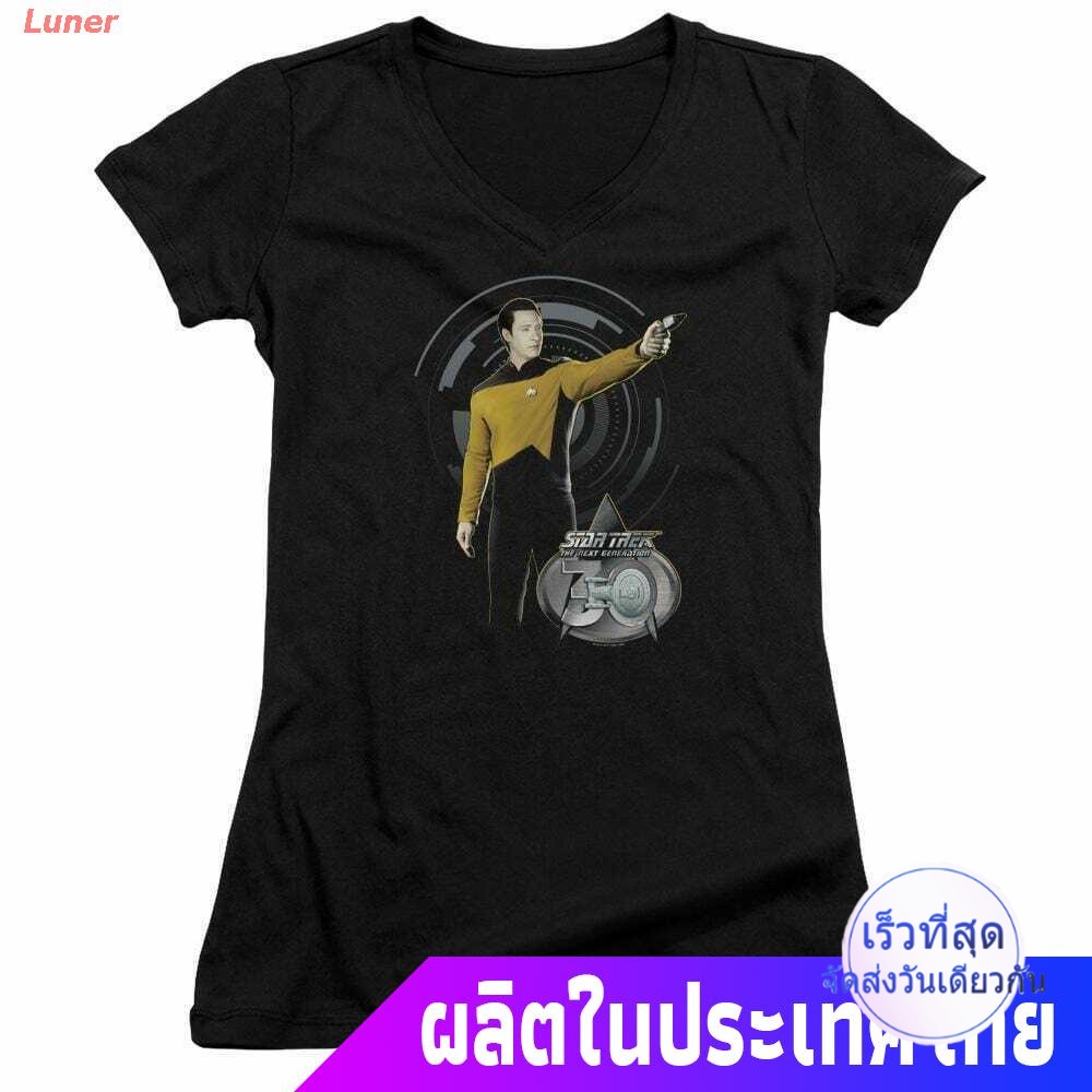 Luner สตาร์เทรคเสื้อยืดผู้ชายและผู้หญิง Star Trek Data 30 Juniors V-Neck T-Shirt Star Trek Men's Wom