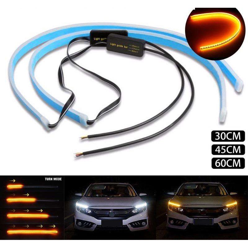 โคมไฟหน้า แพ็ค 2ชิ้น DRLไฟเดย์ไลท์LED 30 45 60ซม สว่างกลางวันแสงไฟหรี่สีขาว และไฟเลี้ยวสีเหลือง