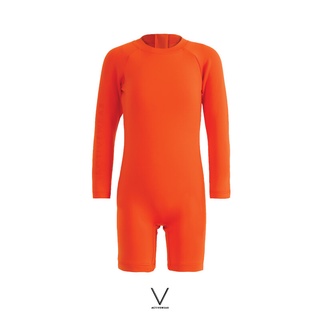 V ACTIVEWEAR KIDS COLLECTION ORANGE JUMPSUIT SS2022 ชุดว่ายน้ำเด็ก ชุดเต็มตัวซิบหลัง สีส้ม  ผ้าหนา กัน UV UPF 50+