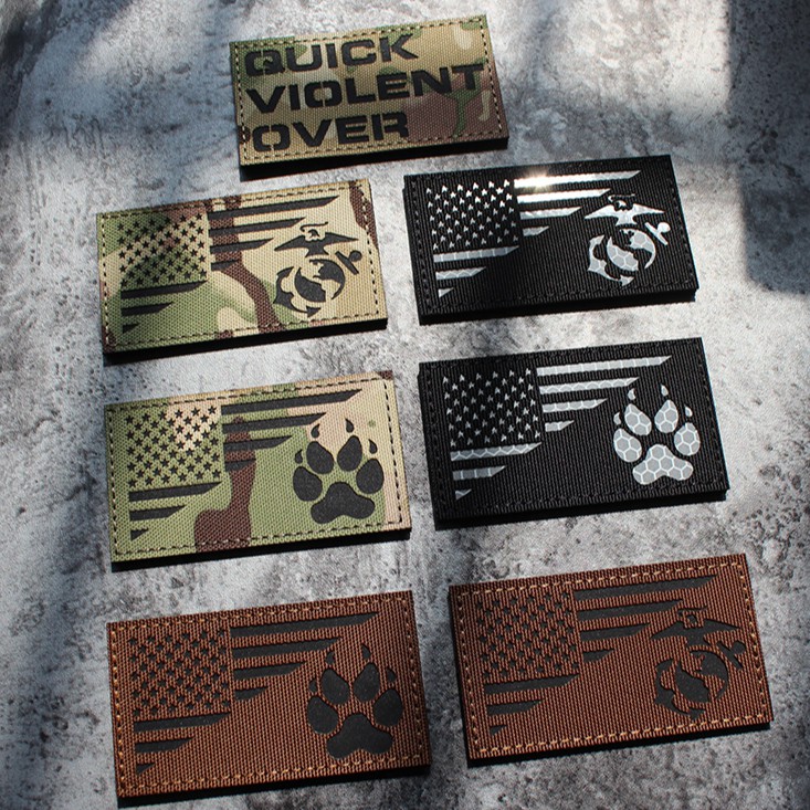 IR Multicam อินฟราเรด USA ธง K9 สุนัข Paw K-9 ยุทธวิธี Fastener Badge ชุด Patch USMC US Marines Armb