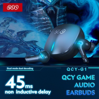 Qcy G1 หูฟังเกมมิ่งบลูทูธไร้สาย 45ms TWS V5.2 ไมโครโฟน 4 ตัว และหูฟังไร้สาย ENC