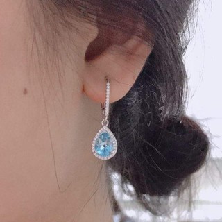 ต่างหูเงิน 92.5 % ฝังพลอยแท้ โทแพซ สีฟ้า (SWISS BLUE TOPAZ)รุ่น NA136-SBT