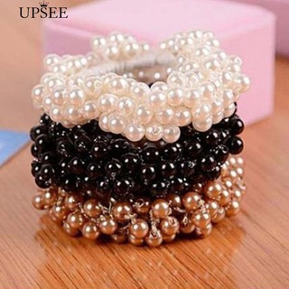 * เชือกผูกผมผู้หญิง Rope Scrunchie Faux Pearl Beads วงผมยืดผม