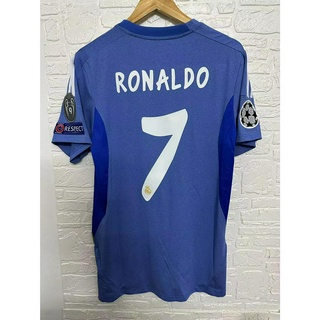 เสื้อกีฬาแขนสั้น ลายทีมฟุตบอล Real-Madrid RONALDO BALE BENZEMA คุณภาพสูง ไซซ์ 13-14