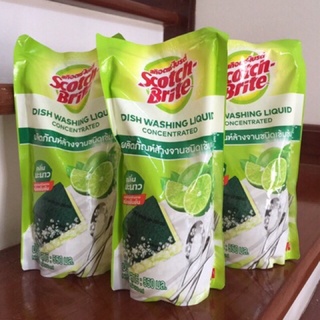 น้ำยาล้างจาน (แพ็ค 3 ถุง) 3M Scotch Brite Dish Washing สก๊อตซ์-ไบรต์ น้ำยาล้างจานสูตรเข้มข้นกลิ่นมะนาว ขนาด 500ml x 3ถุง