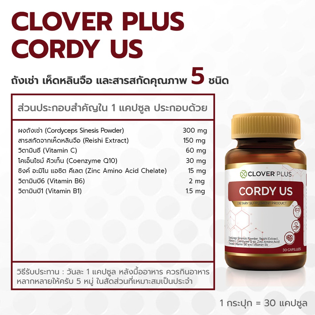 แพ็คคู่ Clover Plus Cordy US (30 แคปซูล X2) บำรุงเลือด สารสกัด ถั่งเช่า ทิเบต สกัดเข้มข้น วิตามินซี วิตามินบี 6 - รูปที่ 5