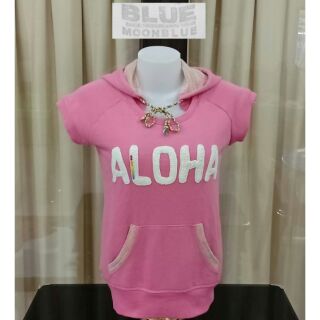 เสื้อสเว็ตเตอร์มีหมวกแขนสั้นผู้หญิง ผ้าเฟรนซ์เทอรี่ แบรนด์ BLUE