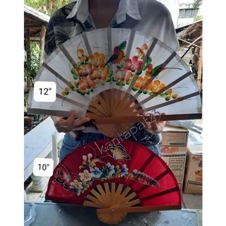 พัดผ้าแพร คละลายดอกไม้ ผีเสื้อ นก ขนาด 10นิ้ว 12นิ้ว
