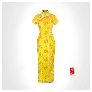 HERHUR (เหอเหอ) กี่เพ้ายาวสีทองลายกุหลาบหนู ยี่ห้อ HERHUR(เหอเหอ) รุ่นพิเศษ