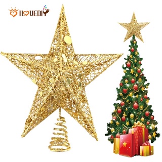 [1 ชิ้น] [ผลิตภัณฑ์ตกแต่งบ้านคริสต์มาส] [Gold Glitter Christmas Tree Top Iron Star ] [จี้ตกแต่งต้นคริสต์มาส] [เครื่องประดับแขวนตกแต่งคริสต์มาส]