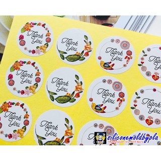 สติ๊กเกอร์ สติ๊กเกอร์ติกถุงขนม Sticker ลาย Thank you ดอกไม้ใบไม้