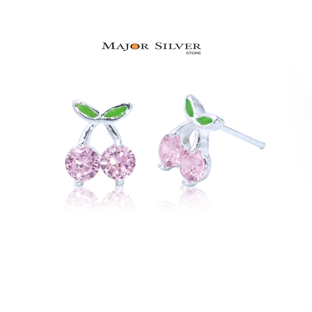 เชอรี่ 7มิล ใส่พลอย / ต่างหูเงินแท้92.5% ต่างหูน่ารัก อันเล็กๆ : C-Cher-7