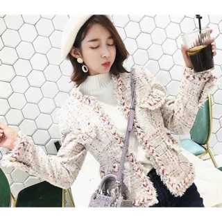 ☆Ketie Tweed Jacket☆  เสื้อคลุมผ้าทวีต สีโทนชมพู-ขาว