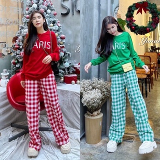 🌈 APRILFRIDAY - PARIS CHRISTMAS SET 🎄 เซท 2 ชิ้น สีแดง,เขียว ต้อนรับคริสต์มาส เซทสเวตเตอร์ กางเกงขายาว