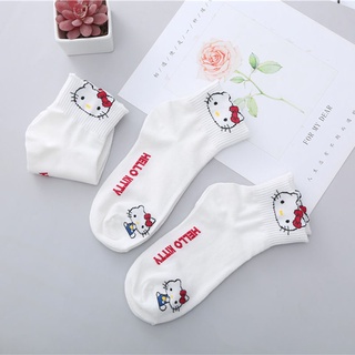 ถุงเท้ากีฬา ลาย Hello kitty น่ารัก แฟชั่นฤดูใบไม้ผลิ และฤดูร้อน สําหรับเด็กผู้หญิง นักเรียน (3 คู่)