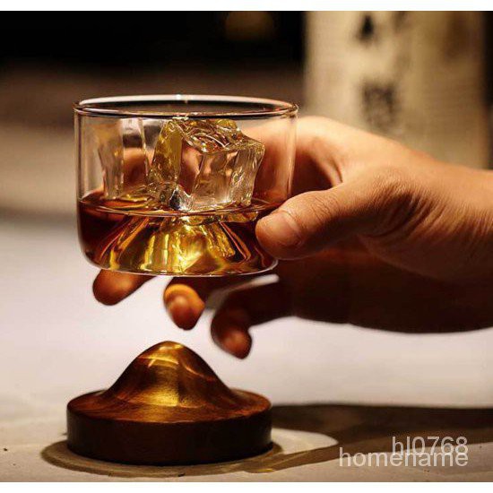แก้ว แก้วดื่ม 2021 Mountain-shaped wooden bottom glasss Irish whiskey glass Scotch whisky lovers wine glass