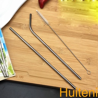 21 5cm Stainless Steel Reusable Drinking Bottle Straight Bend Straw Soft Tube Brush Cleaner【Huiteni】