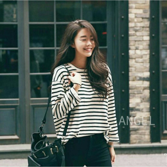 TOPSHOP​🌈T13  Oversize​ เสื้อคอกลมแขนยาว ลายริ้ว ผ้าคัตตอลเกล็ดปลานำเข้า เนื้อแน่นเกรดพรีเมี่ยม ตัวเสื้อทรงโอเวอร์ไซส์
