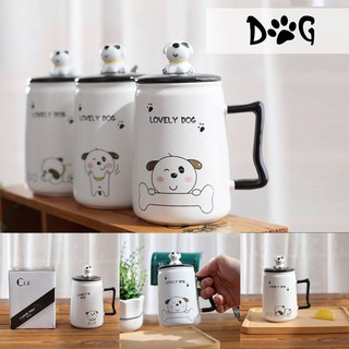 DOGGY MUG แก้วกาแฟ เซรามิกทนความร้อน  มีช้อนและฟาปิด