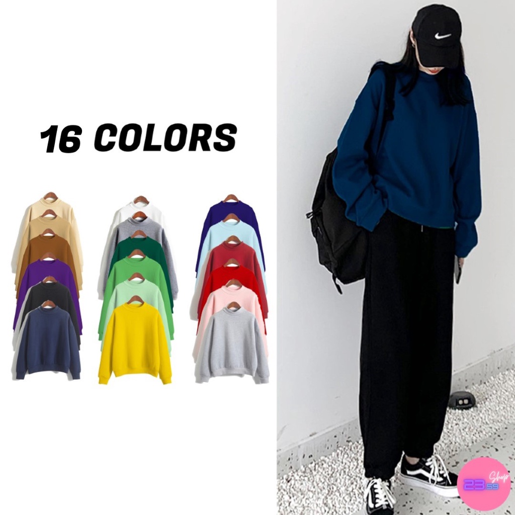 Sale80% เสื้อกันหนาวแขนยาวจั๊มผ้าสำลี 16 สี ทรงโอเวอร์ไซส์ (ชุดที่ 3)