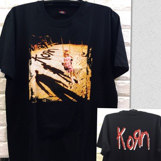 เสื้อยืดโอเวอร์ไซส์เสื้อยืดแขนสั้น rock bands korn สีดําS-3XL