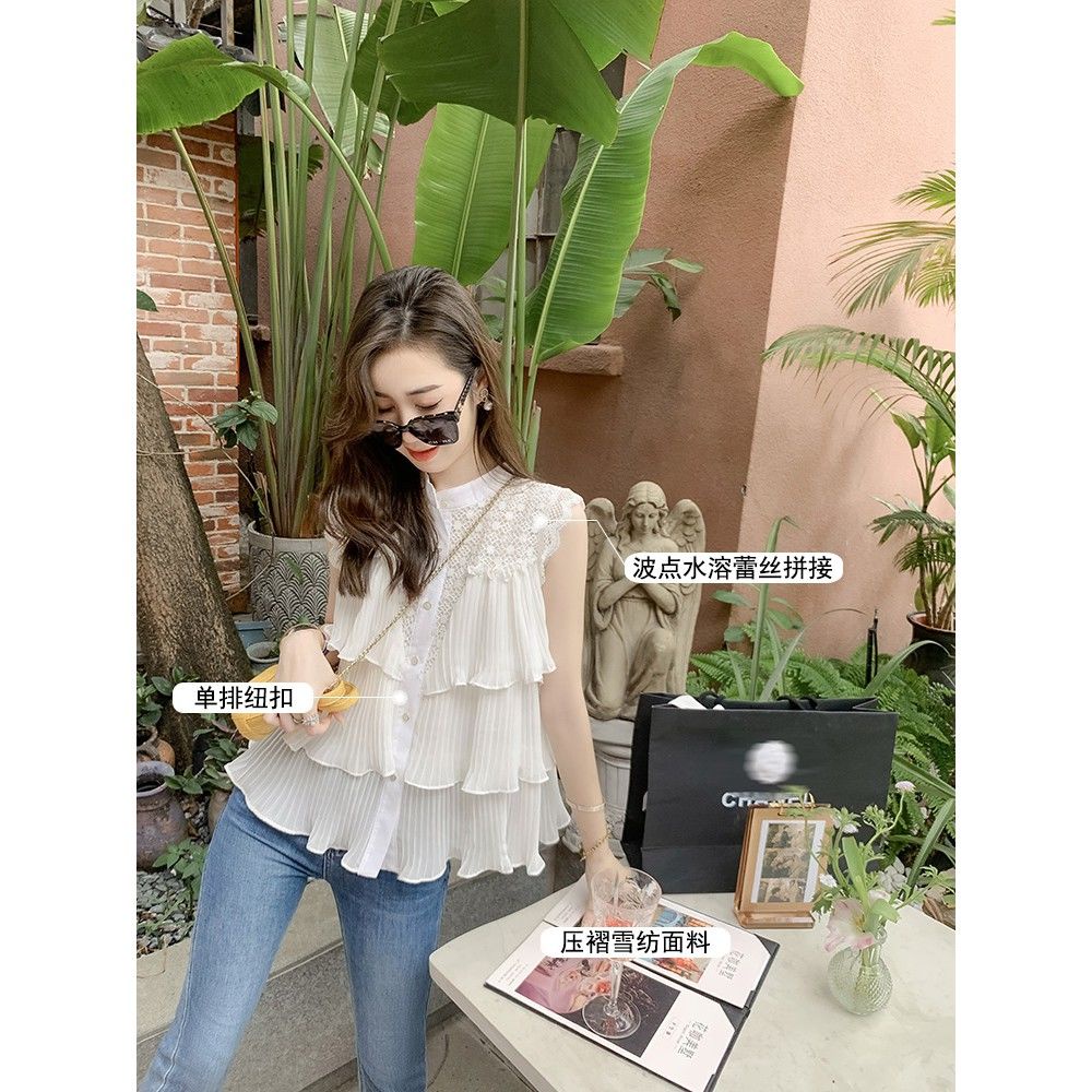เสื้อเชิ้ตแขนกุด ผ้าชีฟอง สีพื้น เข้ากับทุกการแต่งกาย แฟชั่นฤดูร้อน สําหรับผู้หญิง 2025