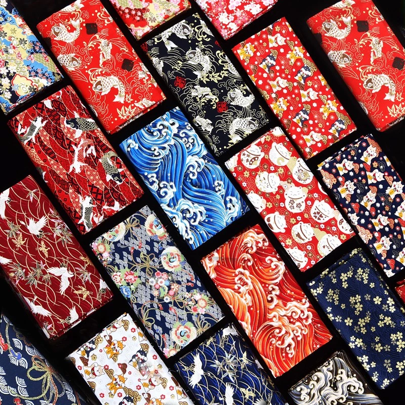 50x145 ซม.100% ผ้าฝ้ายผ้าลินินญี่ปุ่นกิโมโนร้อนปั๊มผ้าทองสําหรับ Patchwork Quilting ผ้า kain