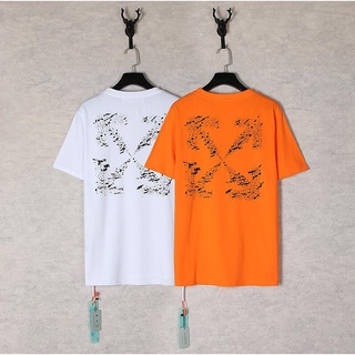 4275 off white เสื้อยืดแฟชั่น สีส้ม สําหรับผู้ชาย ผู้หญิง