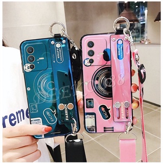 เคสโทรศัพท์มือถือ TPU เคลือบเงา ลายกล้องถ่ายรูป พร้อมสายคล้องคอ สําหรับ Vivo V23 V23E 5G 4G