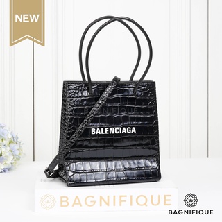 BALENCIAGA SHOPPING BAG XXS IN BLACK CROC