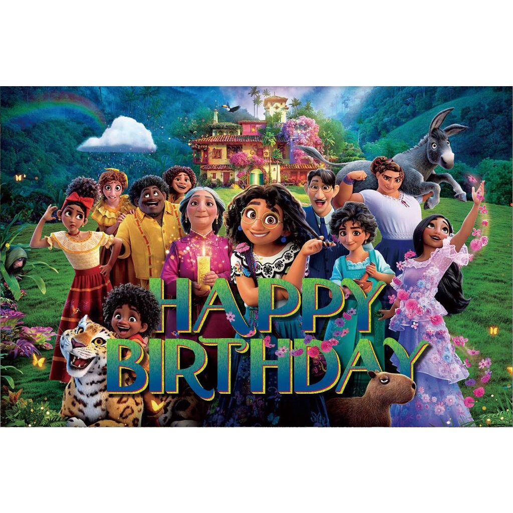 Encanto Happy Birthday ฉากหลัง 100*150 ซม.ดอกไม้ Magical House Mirabel Encanto วันเกิดพื้นหลังสําหรั