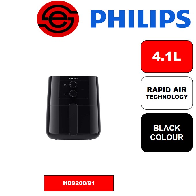 Philips หม้อทอดไร้น้ํามัน เทคโนโลยีอากาศรวดเร็ว (4.1 ลิตร) HD9200 HD9200/91