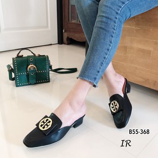 คัทชูหนังนิ่มแต่งอะไหล่ Tory burch ทรงหน้าตัด เปิดส้น